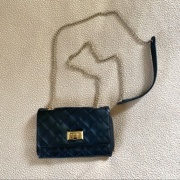 MERONA Black Quilt Textured Gold Chain Crossbody Small Clutch Purse - Picture 1 of 12